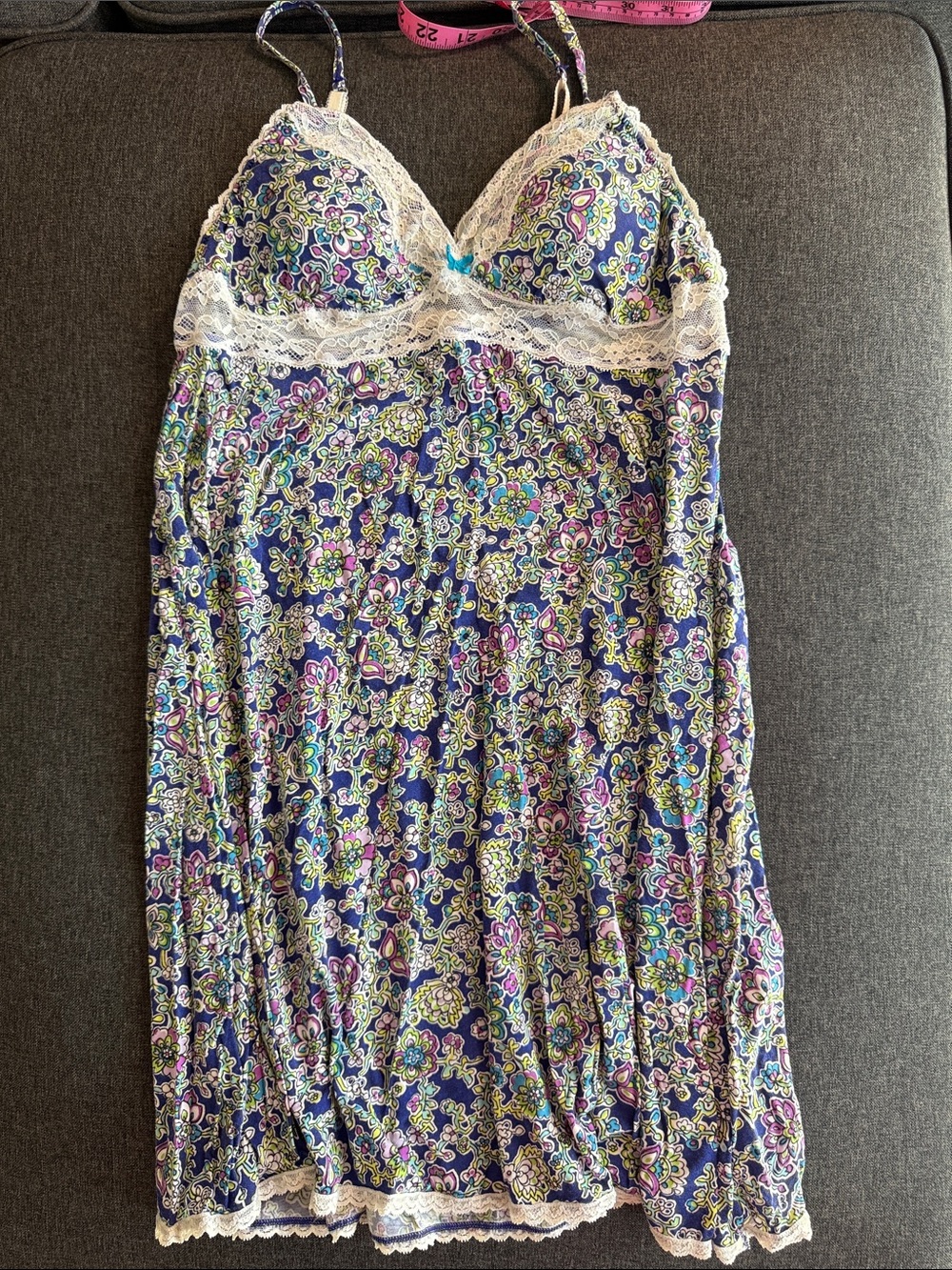 Victoria's Secret Blue Floral Lace Nightgown Slip